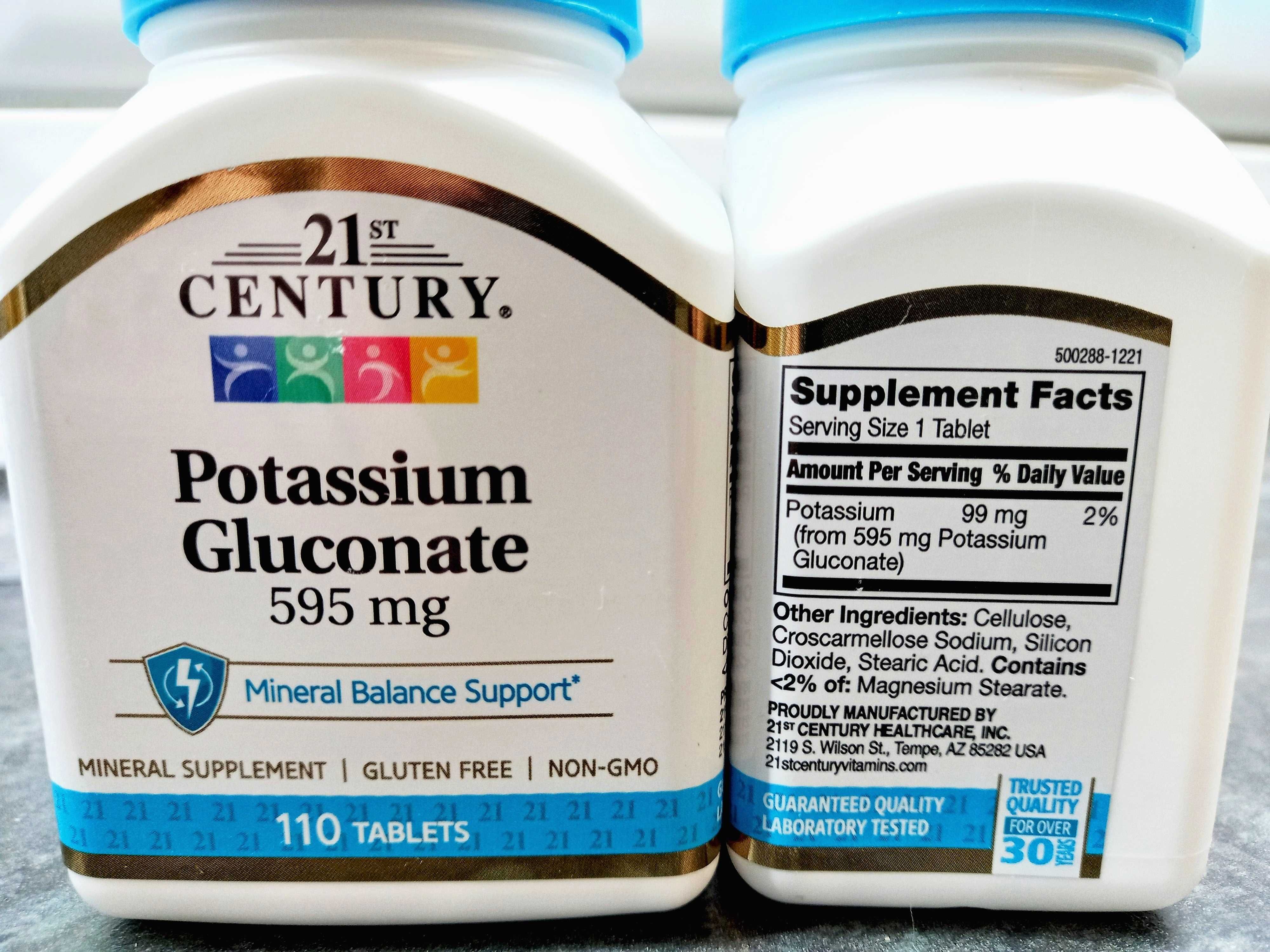 21st Century, Potassium Gluconate 595 мг (110 таб.), калий, калій