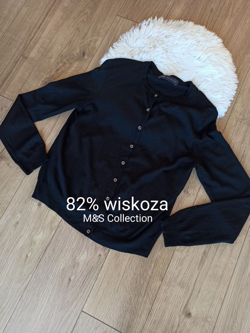 Sweter bluzka na guziki wiskoza czarny M&S Collection L/40 vintage cos