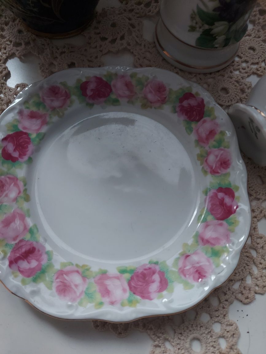 Bareuther trio,  zestaw śniadaniowy porcelana w kwiaty,  róże
