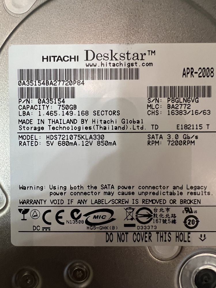 HDD Hitschi 750Gb