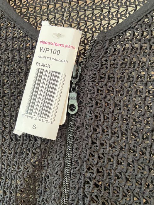 Cipo & baxx S damski kardigan nowy czarny ażurowy Vintage y2k na zamek