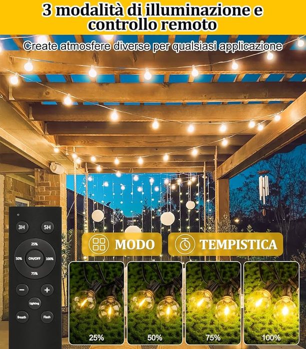Ретро гірлянди 15 м на сонячній батареі з дистанційним керуванням