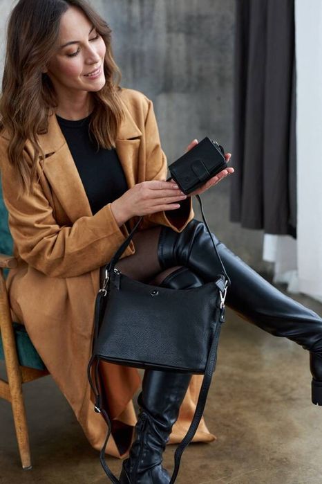 skórzana torebka damska w zestawie z portfelem - peterson