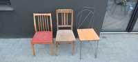 Zestaw 3 krzeseł PRL przedwojenne i metalowe