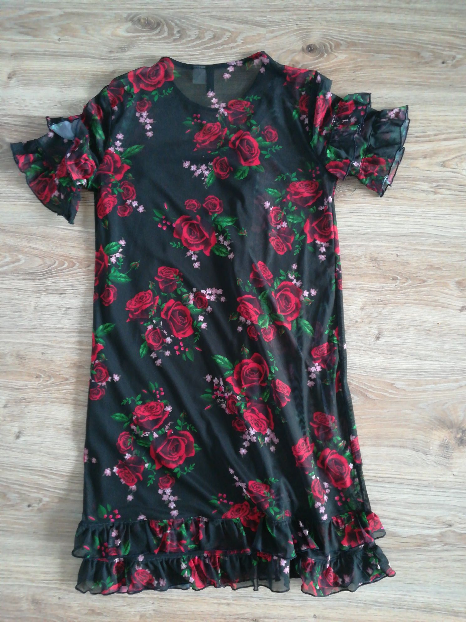 Nowa czarna Sukienka w czerwone róże h&m rozmiar 32