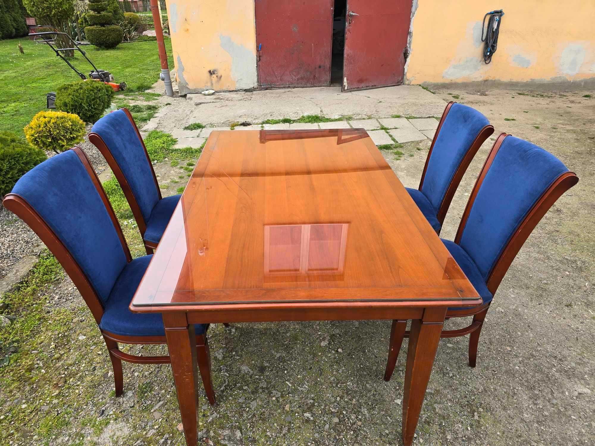 Stół czereśniowy + szkło (wymiary 165x100) + 4 krzesła