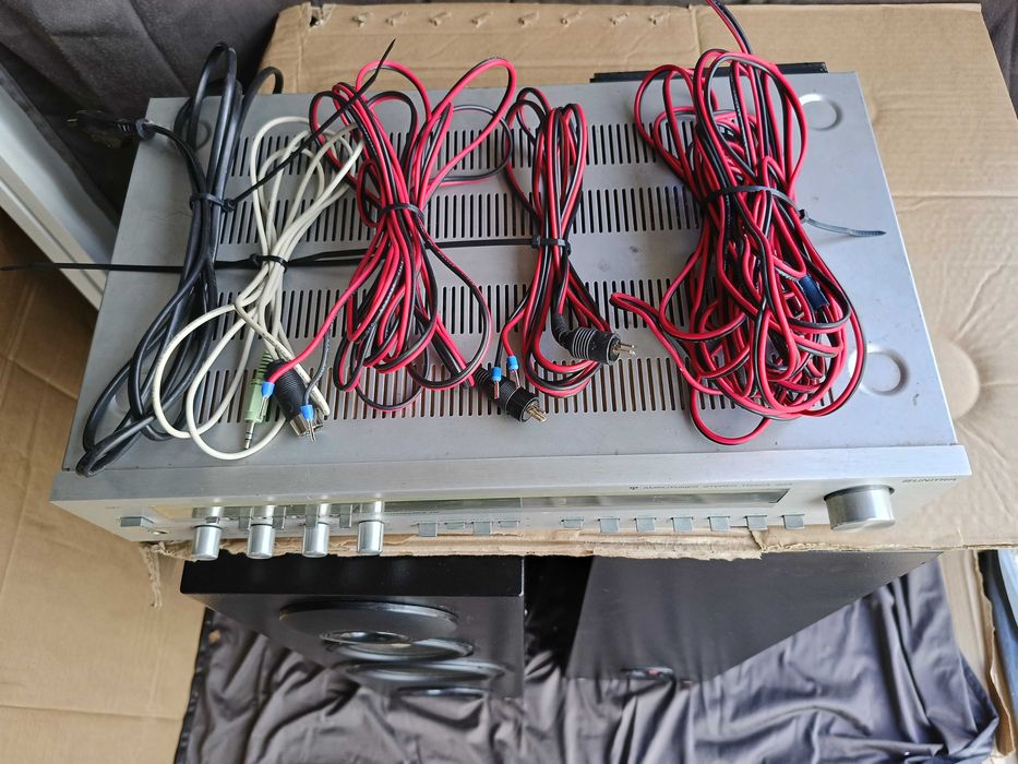 Amplituner Unitra, Kolumny głośniki trójdrożne 120WATT Kable, Zestaw