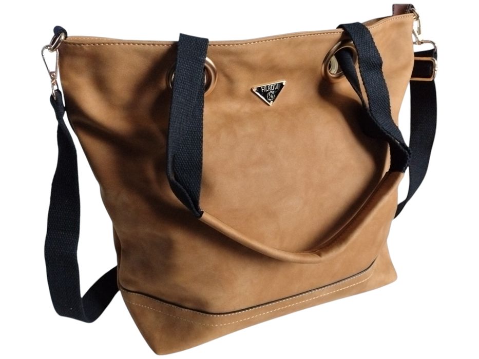 Torebka Damska Shopper Z Przegrodą Duża Brązowa Praktyczna Torba