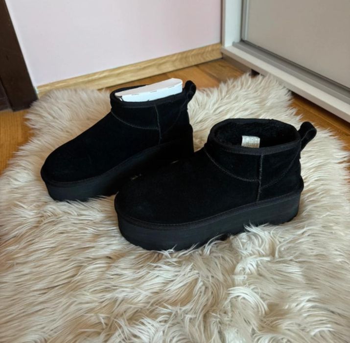UGG czarne na wyższej podeszwie oryginalne buty na zimę skorzane NOWE