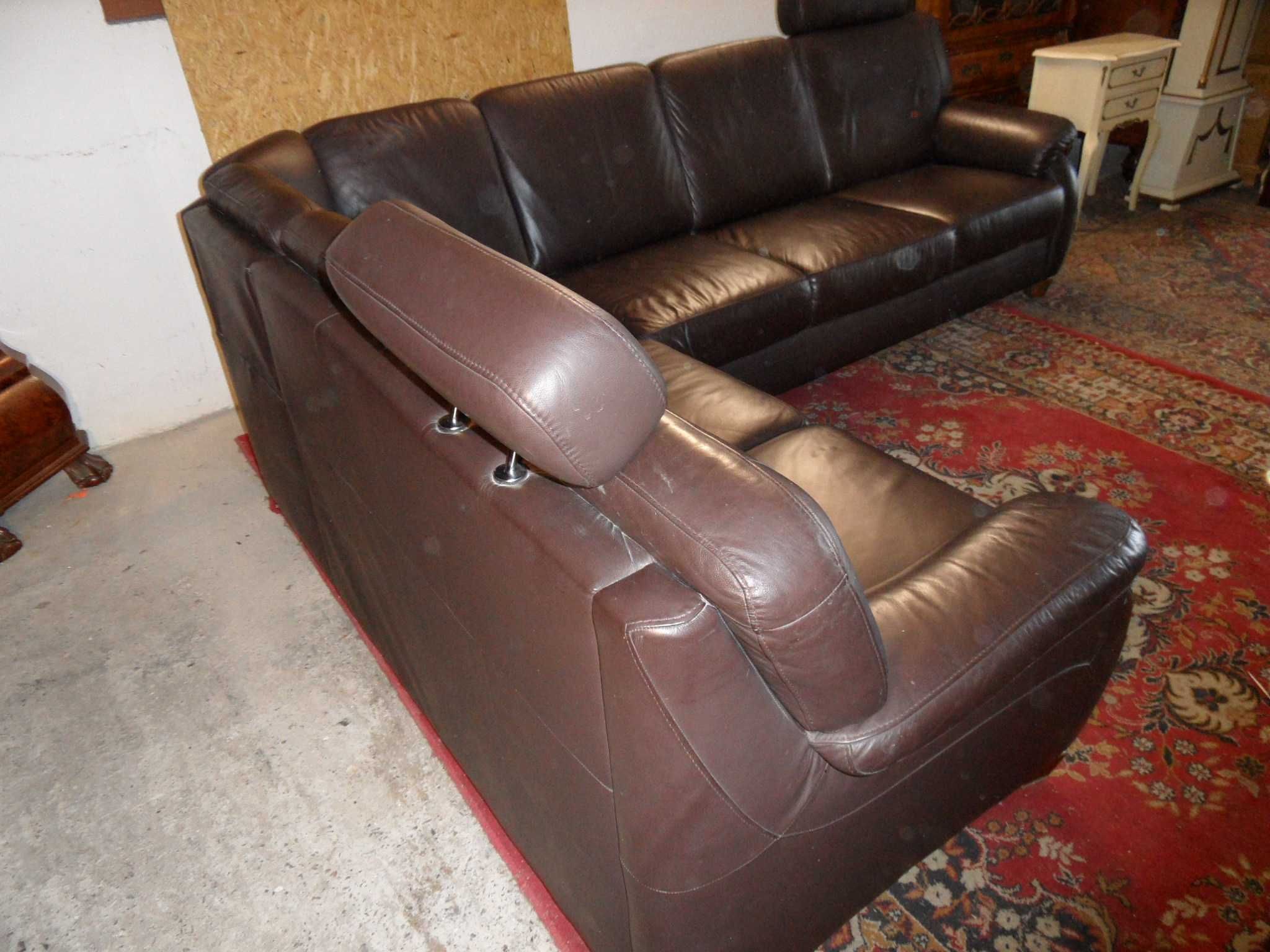 Sofa Narożna z Brązowej  Skóry 230-240cm z Niemiec