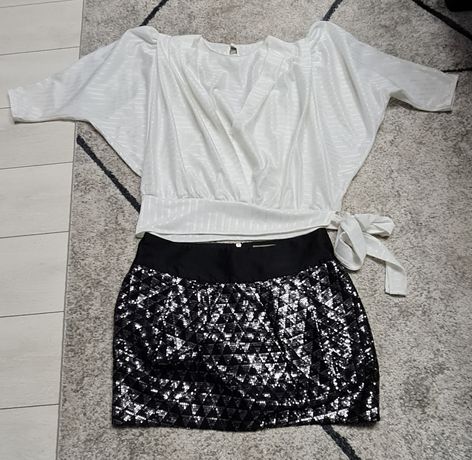Komplet bluzka i spódnica w stylu lat 80-tych roz 40 L