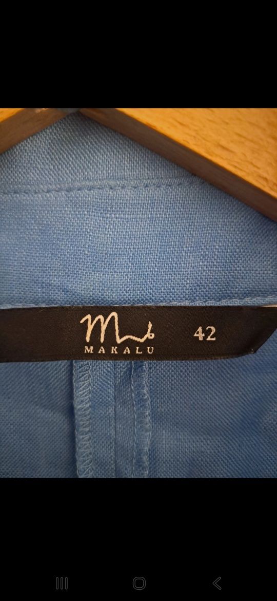 Makalu sukienka len 42 niebieska