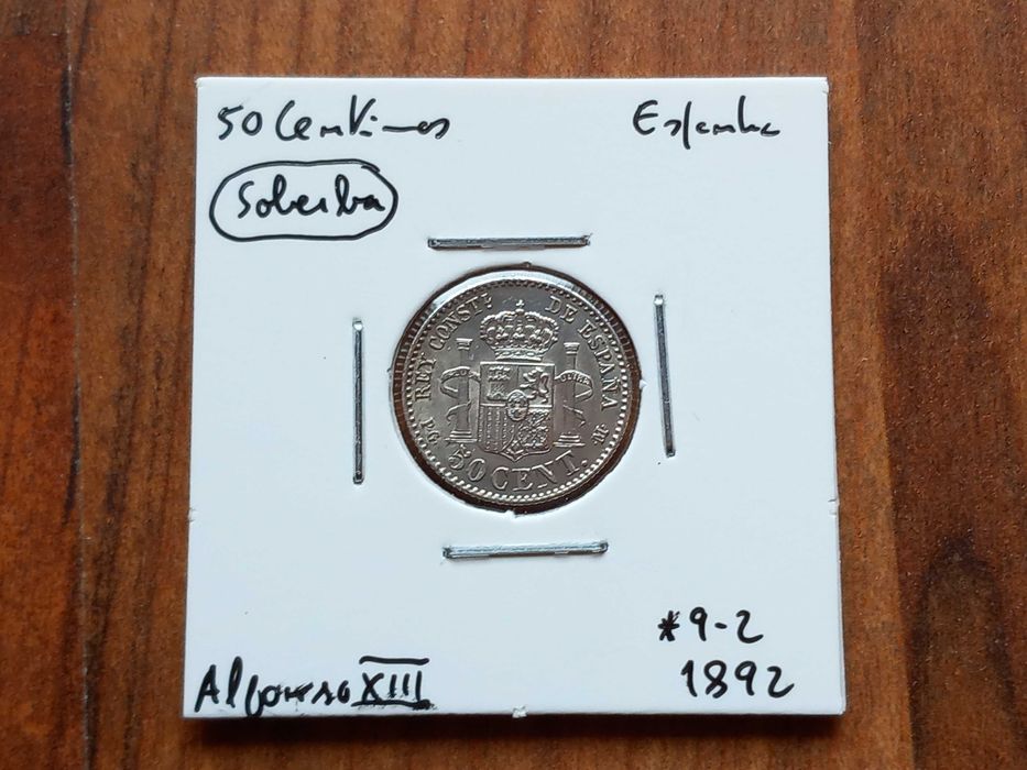 Moeda 50 Centimos 1892 Espanha  - Bela