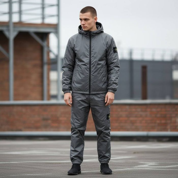 Мужской утеплённый костюм Stone Island серый. стоник