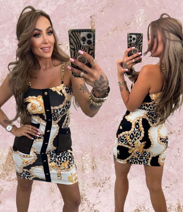 Elegancka sukienka letnia złote łańcuszki kolory Lola bianka