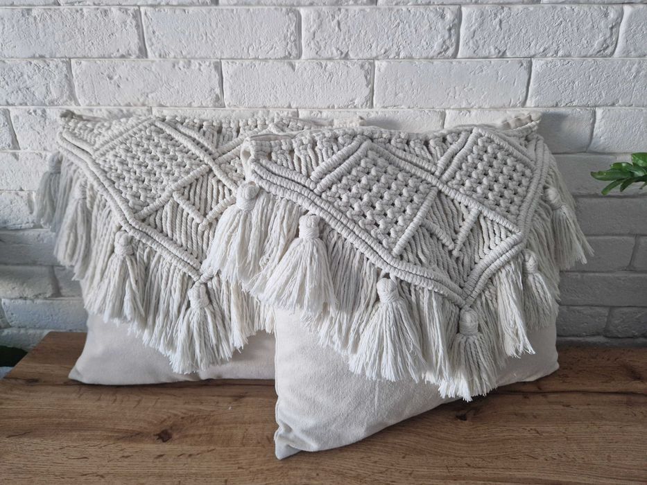 2 szt. Poszewki poszewka na poduszkę BOHO Makrama beżowe 45x45 cm