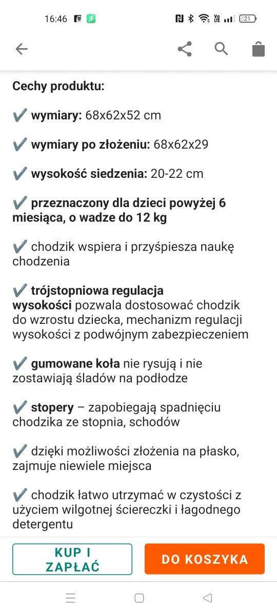 Chodzik od 6 miesiąc do 12 kg