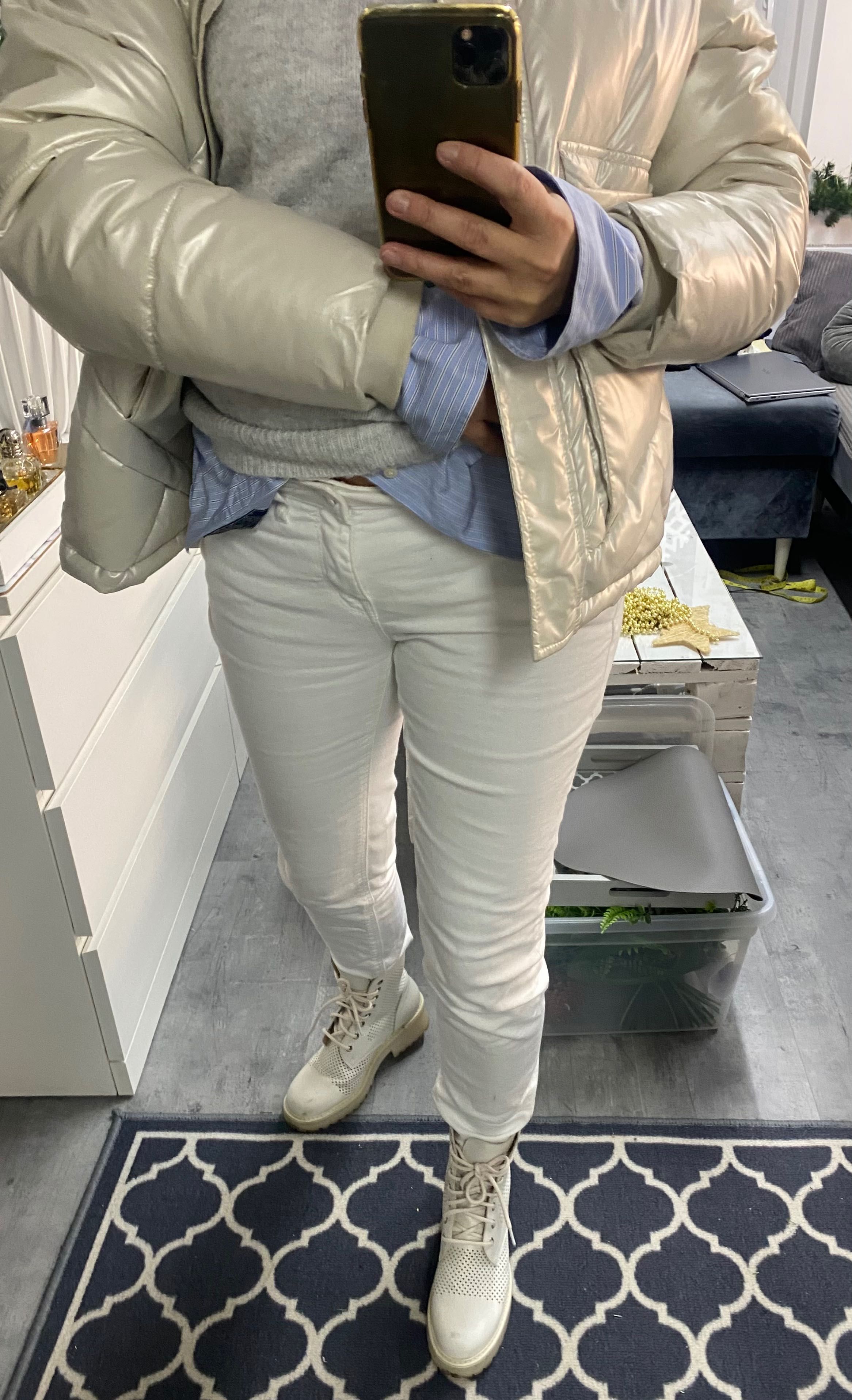 Spodnie jeansy niski stan Esprit 27 32 M 38 białe kremowe ecru