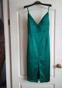 Платье зелёное нарядное, атласс плотный