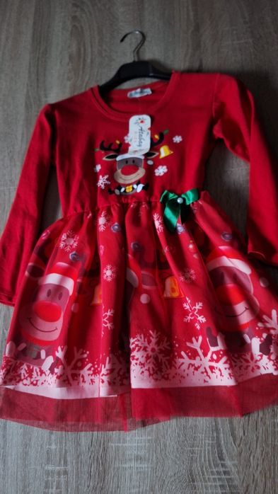 Sukienla bawełniana  czerwona świąteczna  122/128