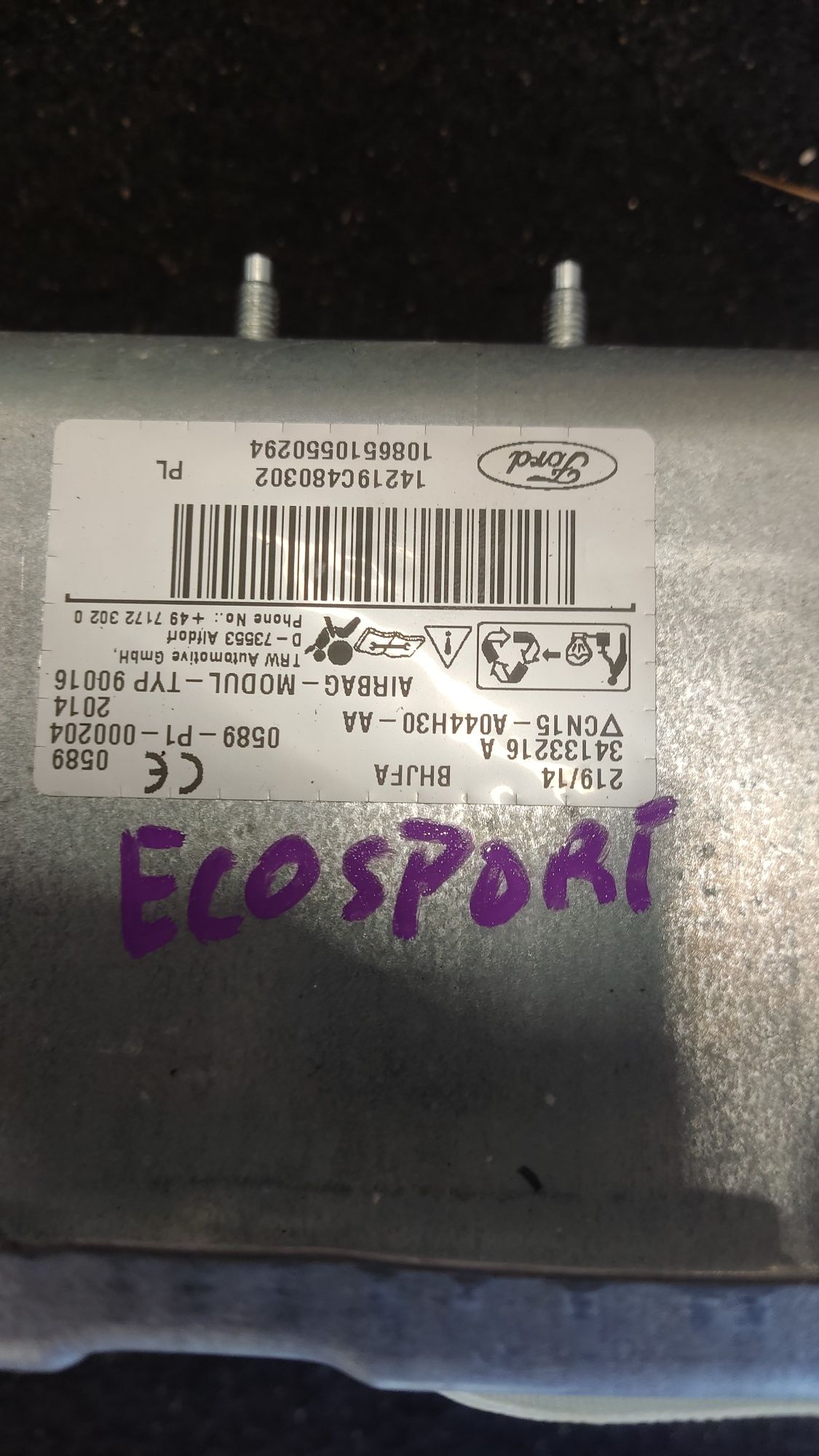 Poduszka powietrzna pasażera kokpitu deski ford ecosport