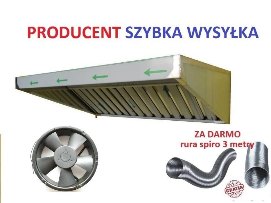 Okap gastronomiczny 250x70x40 SG+filtry+wentylator+gratis RURA wysyłka