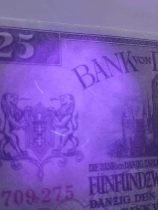 WOLNE MIASTO GDAŃSK 25 gulden 1924 UNC  seria B - BANK von DANZIG