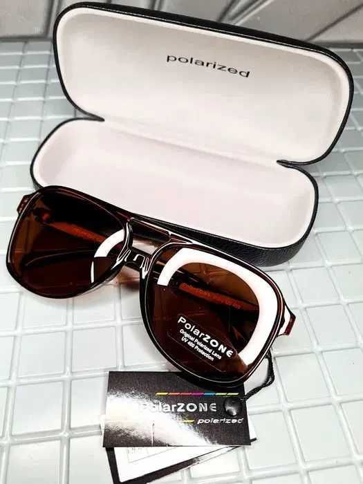 Brązowe damskie PolarZONE okulary przeciwsłoneczne + etui