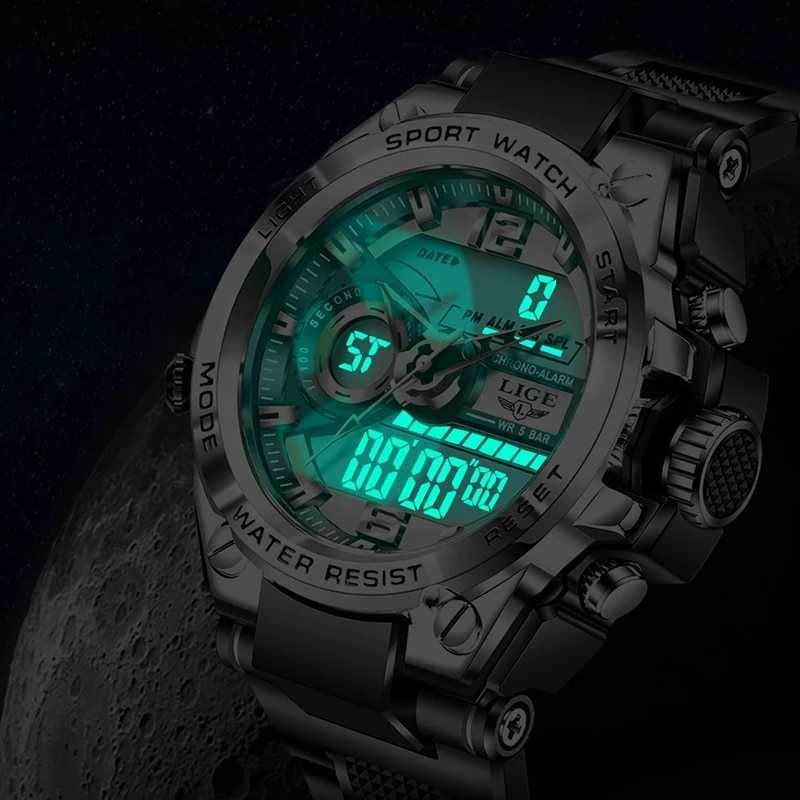 Zegarek elektroniczny LIGE dla macho analogowo cyfrowy militarny LED