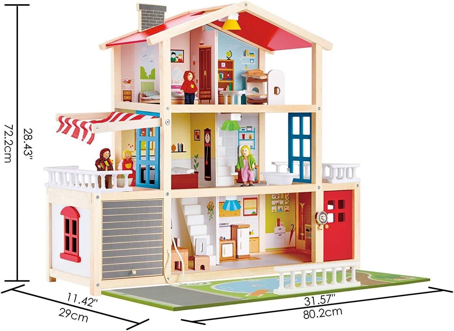 Sustainable Wood Toy, Hape Doll Family Mansion Playset com 4 figuras