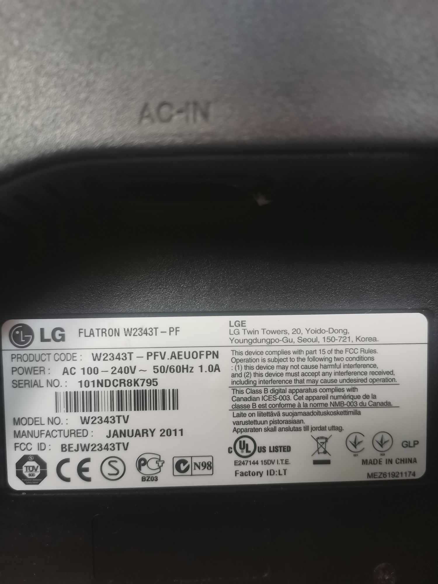 Monitor lg flatron