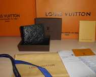 Louis Vuitton portmonetka Czarny portfel męski skóra  55-009А