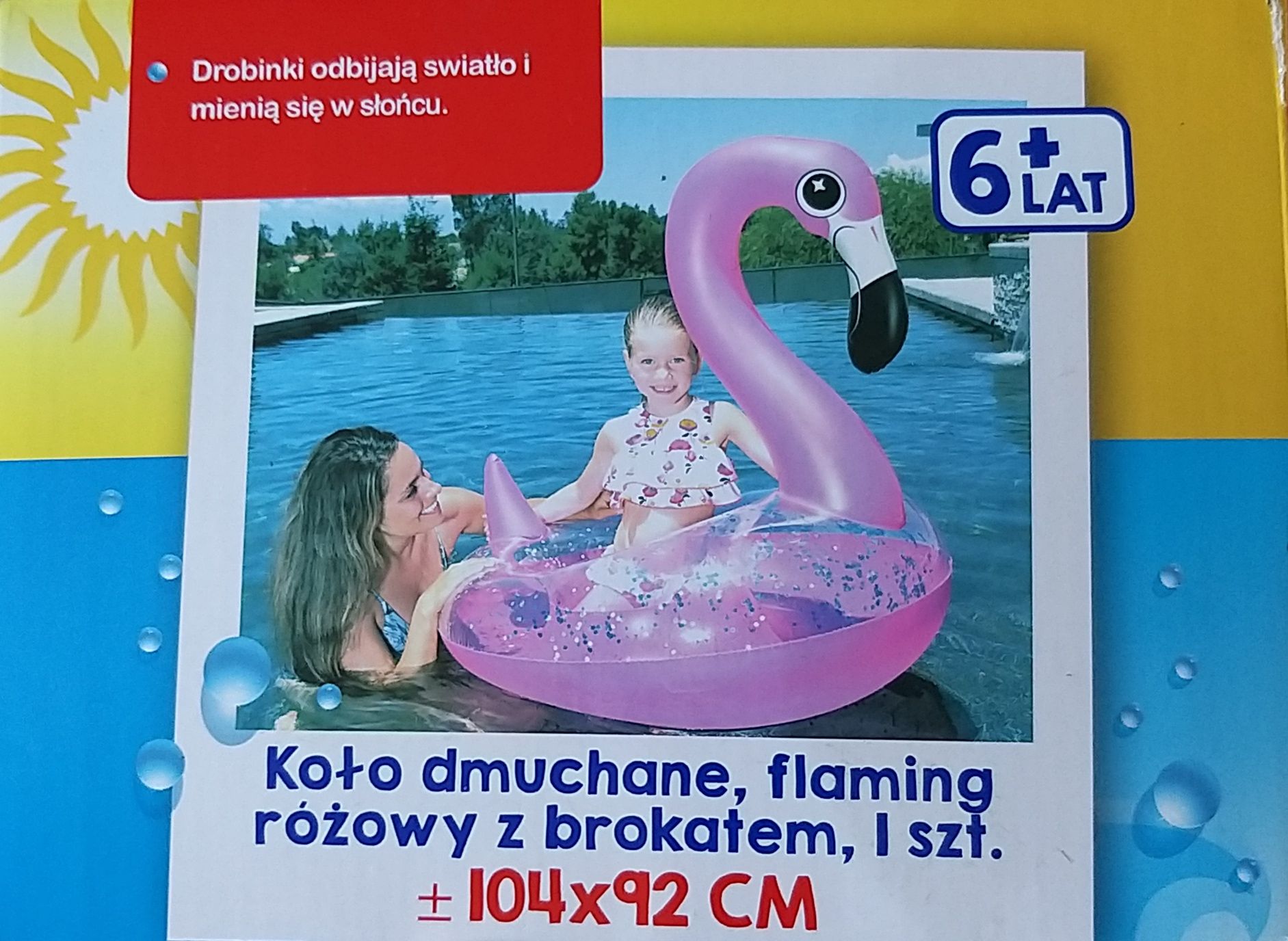 Koło dmuchane flaming z brokatem