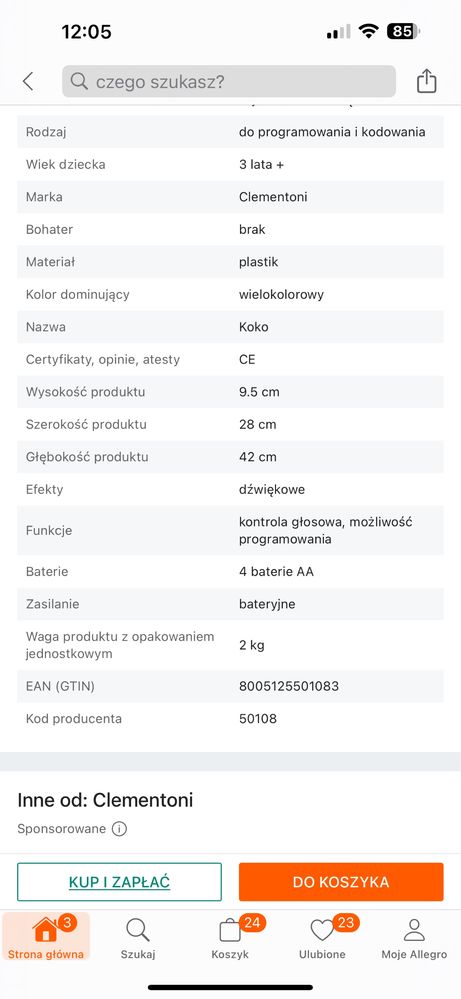 Koko clementoni. Robot do nauki programowania