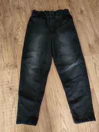 Czarne grafitowe spodnie jeansy z wysokim stanem L Xl