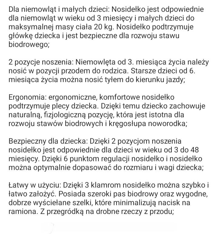 Ergonomiczne nosidełko dla niemowląt i dzieci