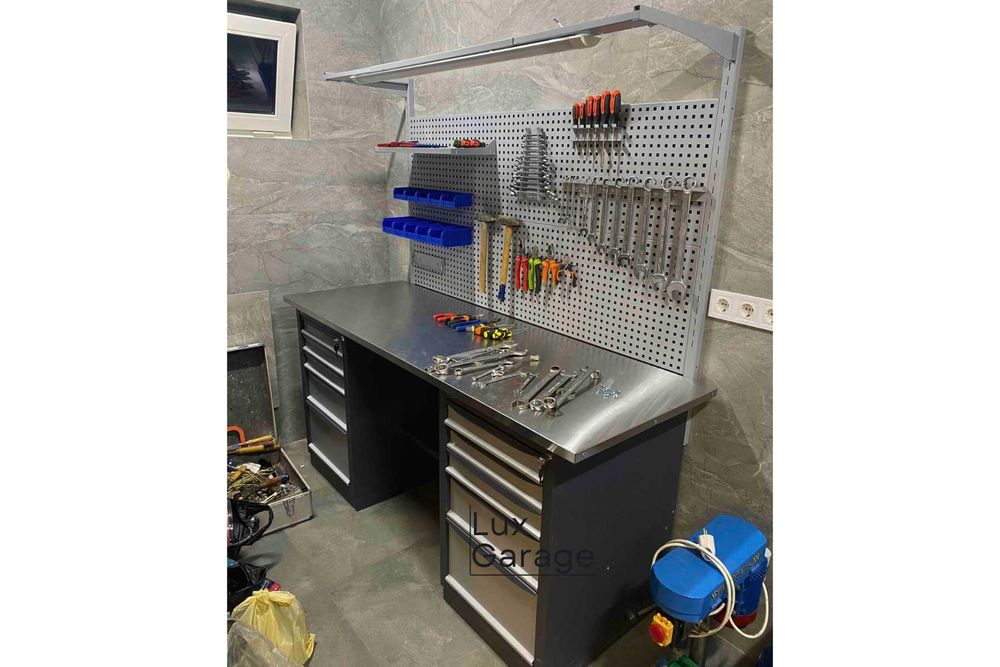 Гаражний ВЕРСТАК з нержавійкою! Аксесуари, світло, тиски