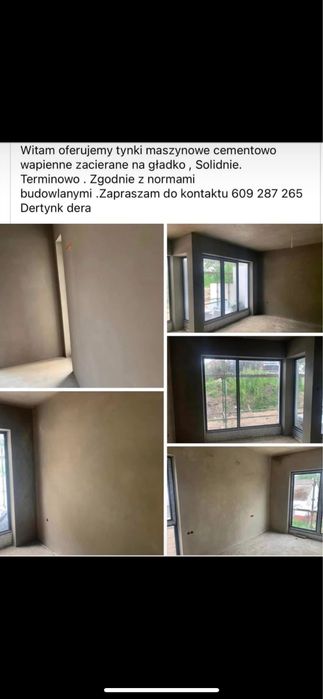 Tynki maszynowe tradycyjne cementowo wapienne zacierane za gladko