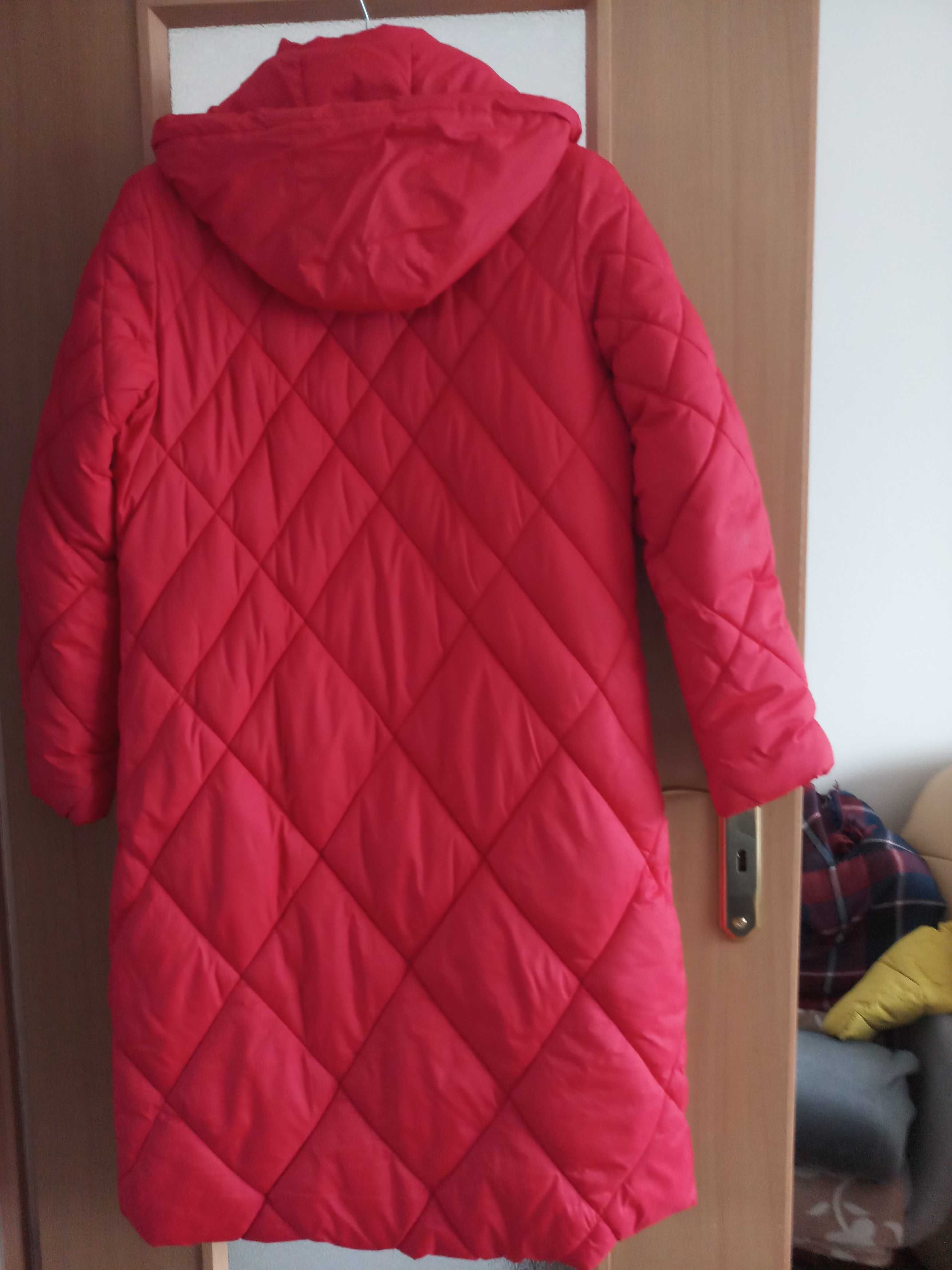 Super długa czerwona kurtka płaszczyk r XL