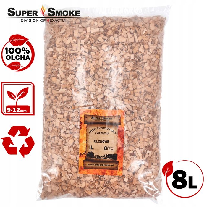 Zrębki Wędzarnicze Super Smoke OLCHA KL-10 (9-12mm) Large 8 Litrów
