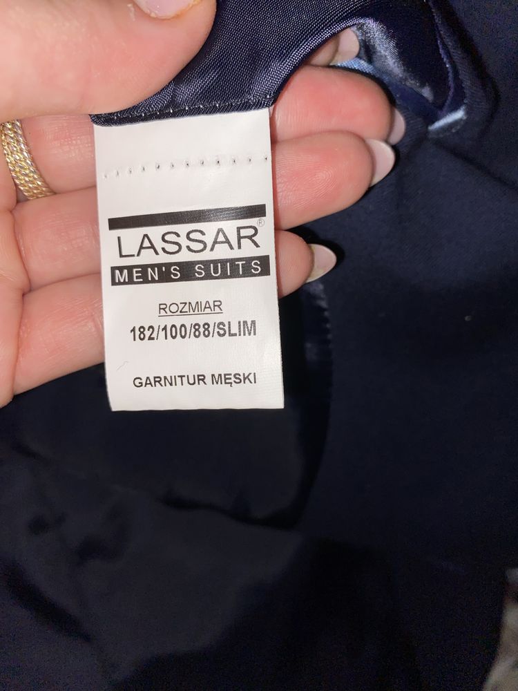 Granatowy ślubny garnitur męski 182/100/88  Lassar SLIM