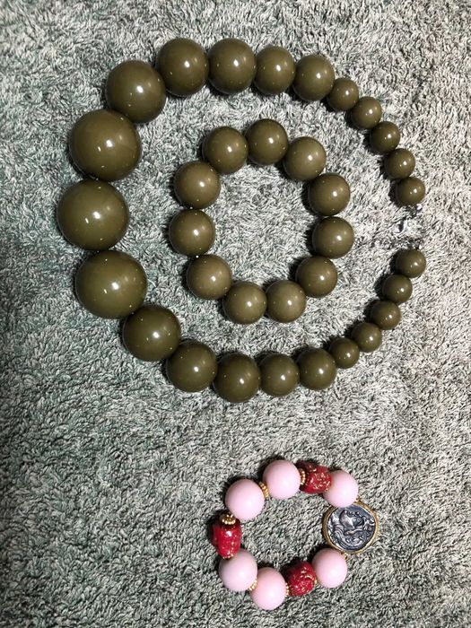 Conjunto Colar+Pulseira verdes / Pulseira rosa