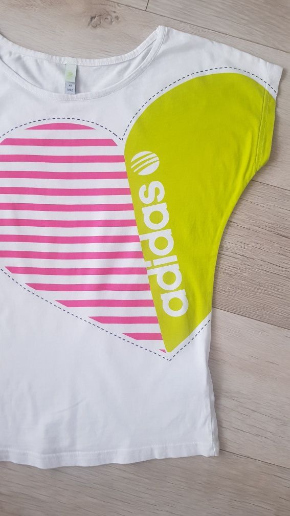 T shirt Adidas koszulka bluzka serce neon XS idealna retro vintage