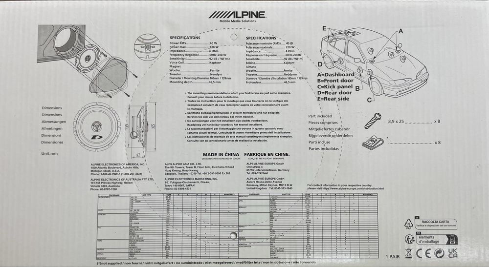 Colunas/Speakers Alpine SXE-1725S