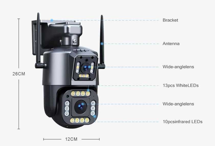 Kamera zewnętrzna 8MP obrotowa IP66 Full HD 355°x90° Wifi 10xZOOM