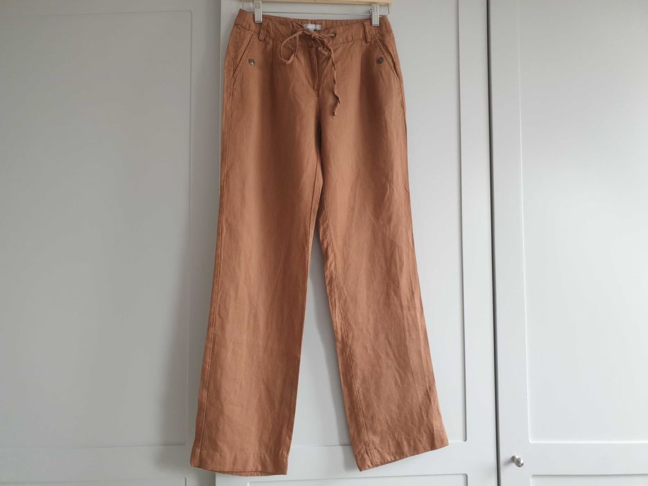 Brązowe rude lniane spodnie Maddison 34 36 ceglaste 100% len