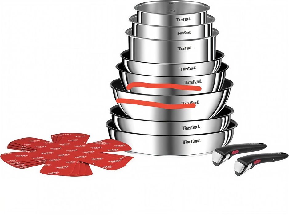 Zestaw TEFAL Ingenio 3 Garnki + 3 Patelnie + 2 x Rączka / 14 Elementów