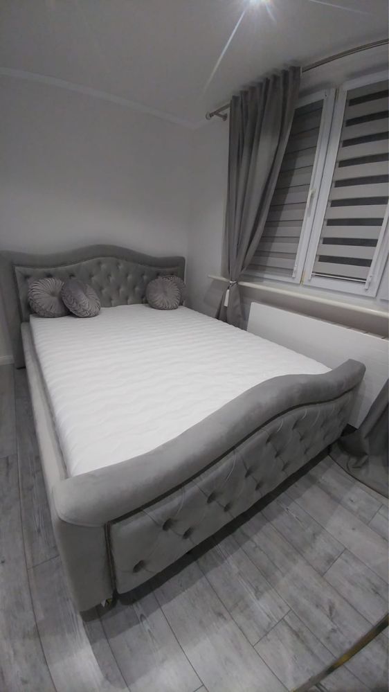 Łóżko tapicerowane + materac chesterfield welur glamour nowoczesne