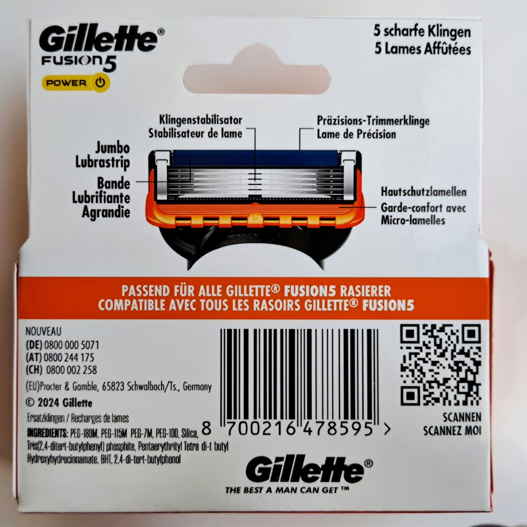 4 шт Gillette Fusion5 Power оригінал з Німеччини (2024р.)