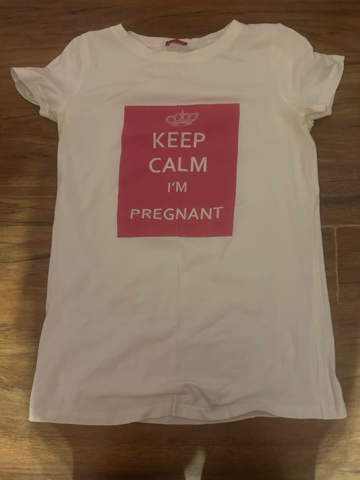 T-shirt biały ciążowy happymum napis I’m pregnat